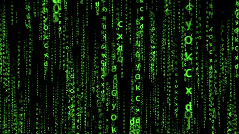 Numbers cascading down a dark screen.