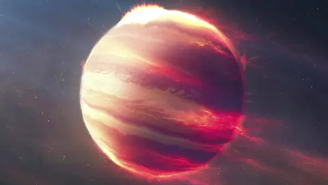 Jupiter turning with its storm bands in motion.